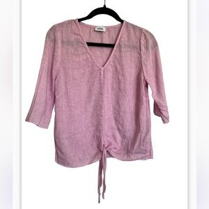 La Fábrica Del Lino (LFDL) Pink Linen Tie-Front Top